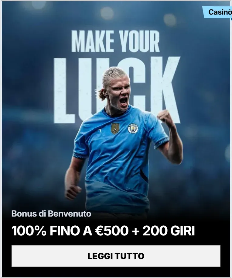 Bonus di benvenuto 100 fino a eur500 200 giri