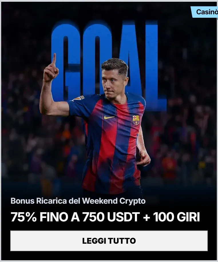 Bonus ricarica del weekend crypto 75 fino a 750 usdt 100 giri